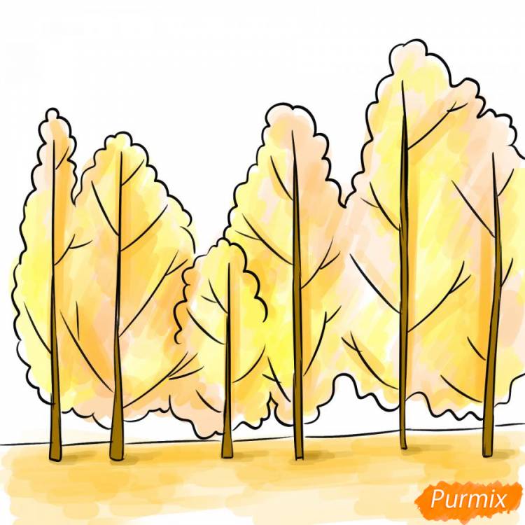 Как нарисовать осенний лес поэтапно