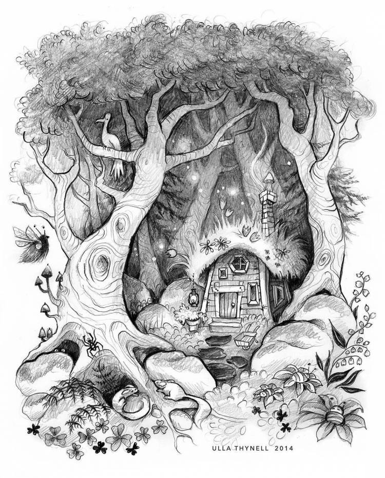 Сказочный лес рисунок карандашом