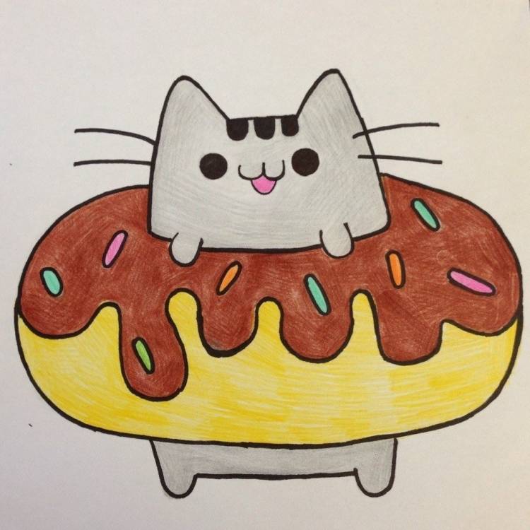 Котик в пончике рисунок