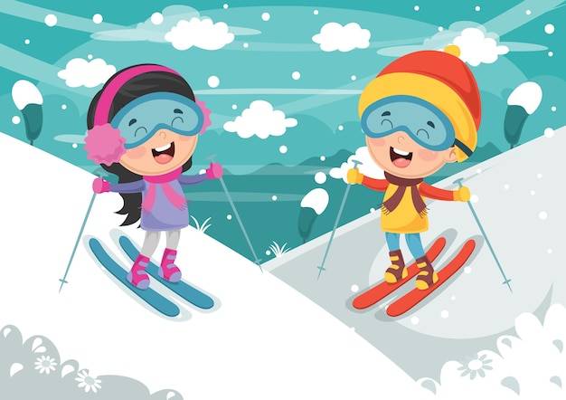 Дети лыжах Изображения