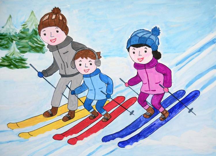 Детский рисунок лыжи 
