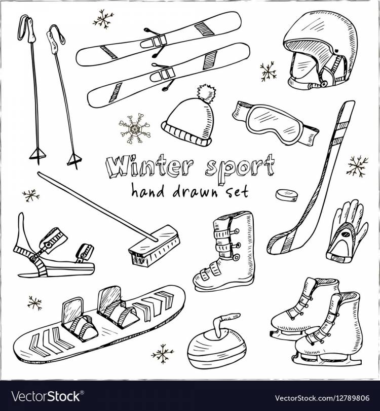 Рисунок карандашом лыжи для детей