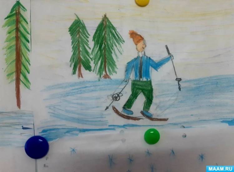 Конспект по рисованию «Лыжная прогулка» с использованием ИКТ с детьми старшего дошкольного возраста 