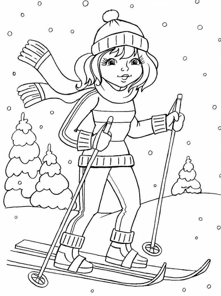 Лыжи Рисунок раскраска на зимнюю тему