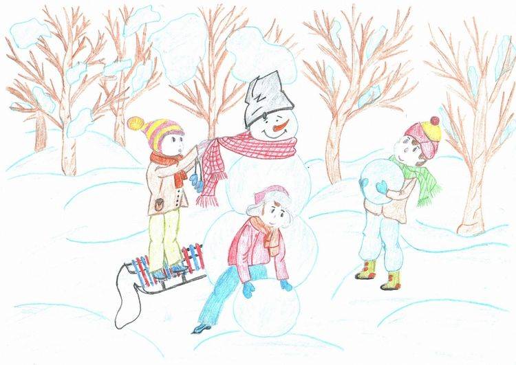 Рисунки Зимние забавы для детей для срисовки