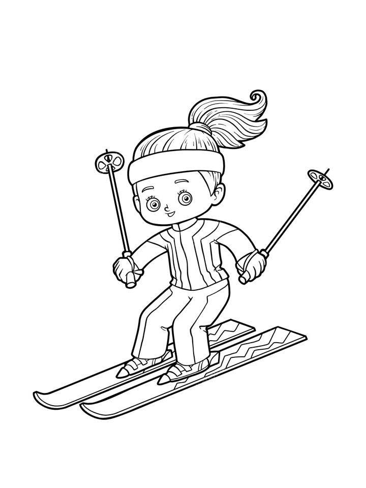 Картинка Лыжи раскраска для девочек