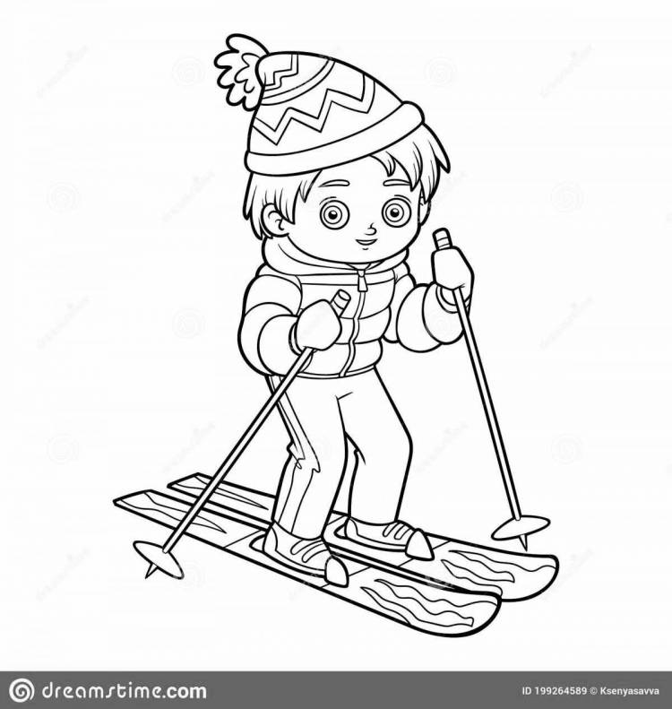 Раскраски Катание на лыжах для детей 