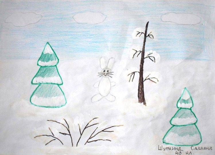 Рисунки зимнего леса для срисовки