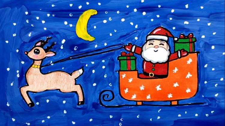 Как нарисовать Деда Мороза с оленем?
