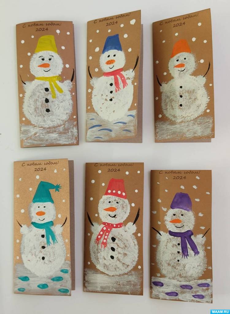 Мастер-класс по рисованию тычком новогодней открытки «Снеговик» 