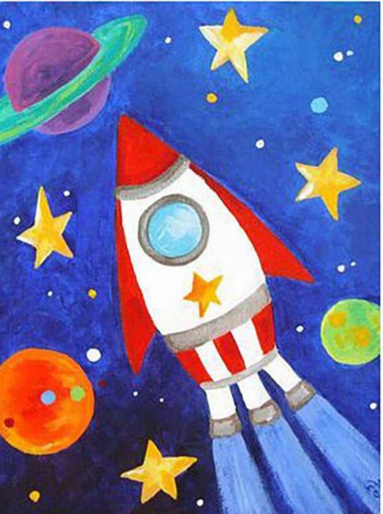 Детский рисунок ракета в космосе