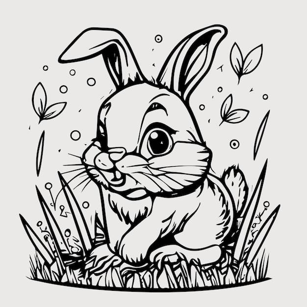 Вектор кролик для раскраски для детей черно-белый контур