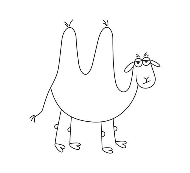 Ручной рисунок смешного верблюда грустный комический рисунок двугорбого верблюда детский рисунок векторная иллюстрация на белом фоне