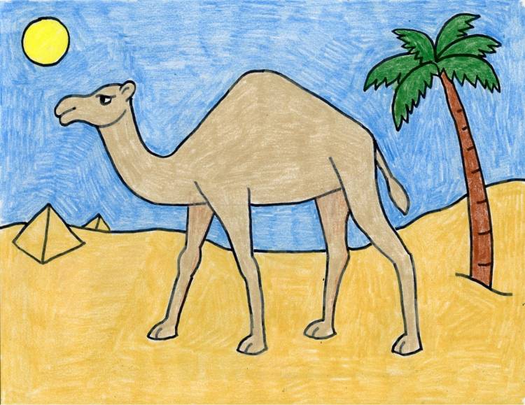 Рисунок верблюда для детей в пустыне