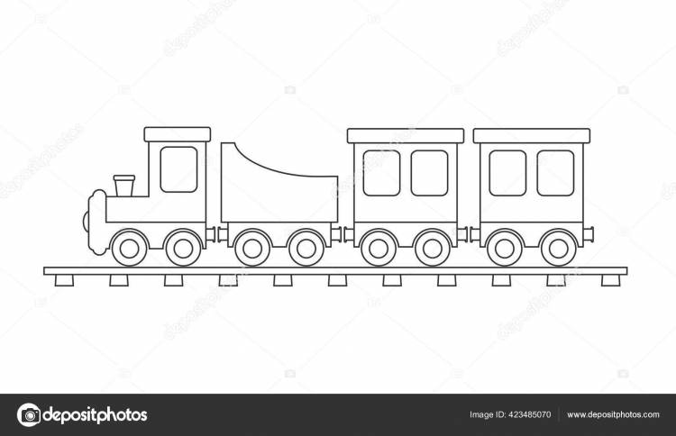Контурный Рисунок Детского Поезда Автомобилями Раскраски Книг Скрапбукинг Плоский Дизайн Векторное изображение ©Grommik