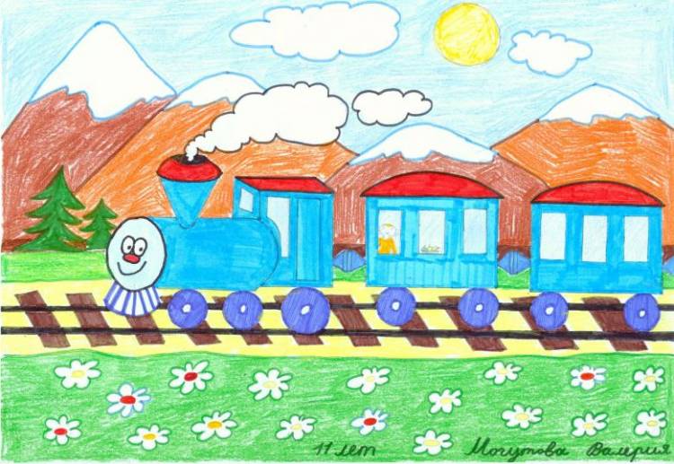 Как нарисовать поезд карандашом 