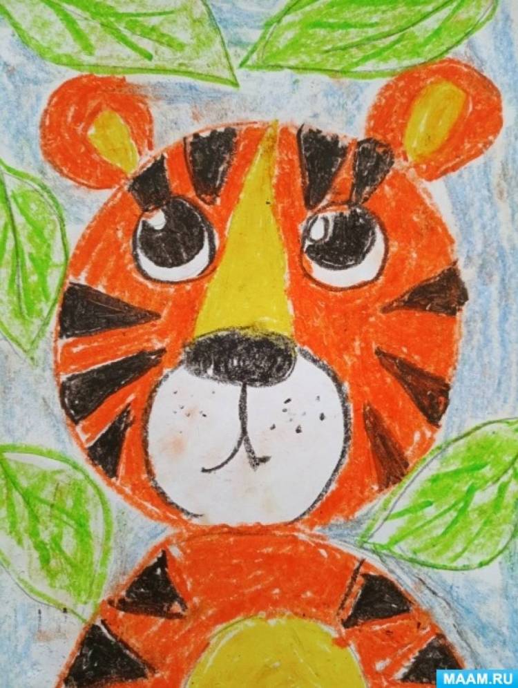 Детский мастер-класс для детей по рисованию восковыми мелками «Тигры