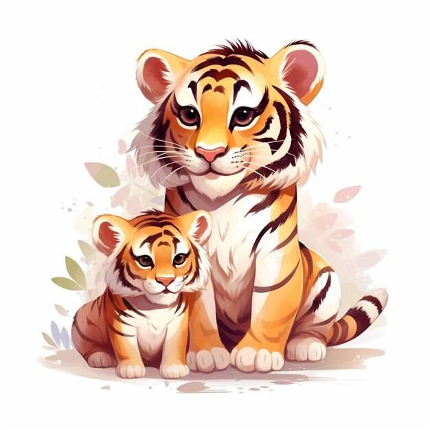 Рисунок тигра и детеныша
