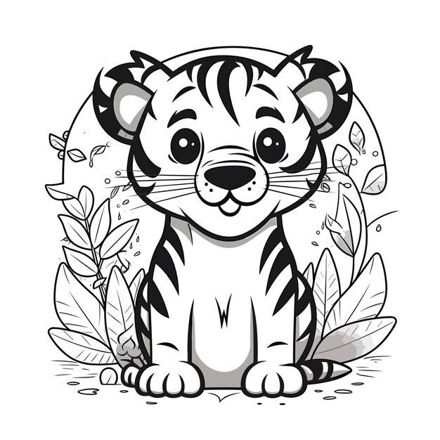 Эскиз ручной рисунок одной линии искусства раскраски страницы рисунок линии день тигра