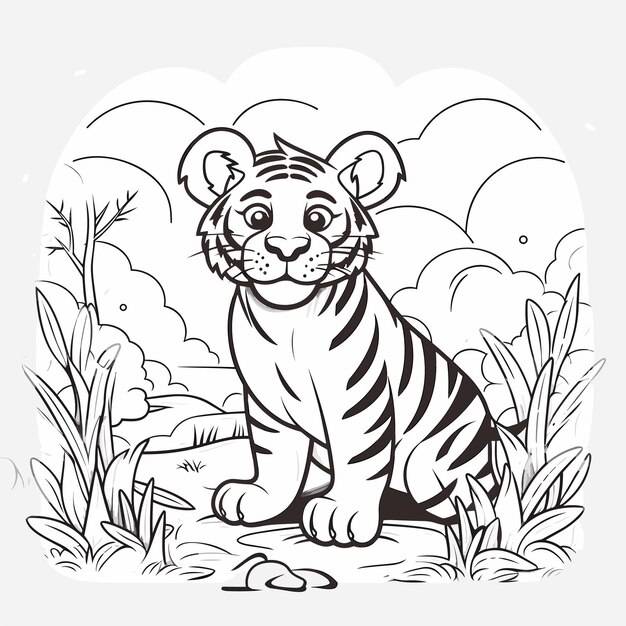 Эскиз ручной рисунок одной линии искусства раскраски страницы рисунок линии день тигра