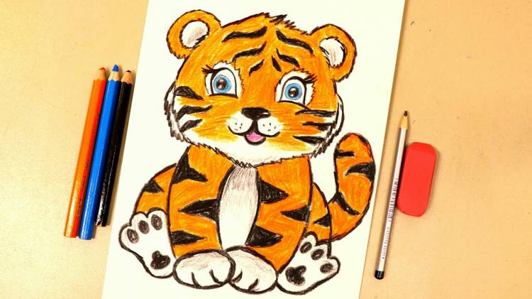 КАК ЛЕГКО НАРИСОВАТЬ ТИГРЁНКА = drawing of a tiger ПРОСТОЙ СПОСОБ