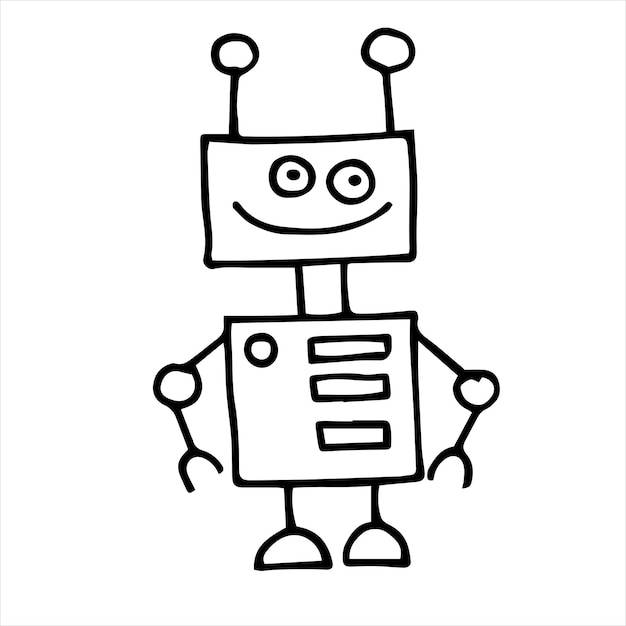 Рисунок в стиле каракули милый робот простой рисунок линии смешного робота