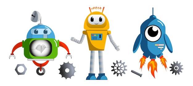 Цветные роботы на синем фоне робот вектор робототехника печать для детей