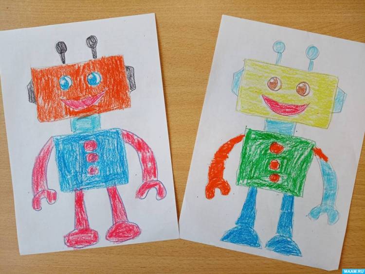 Мастер-класс для старших дошкольников по рисованию восковыми мелками «Весёлый робот» 