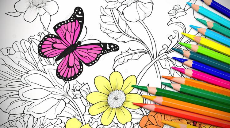 раскраски бабочки в цветочной книжке раскраске для детей, раскраски цветы и бабочки фон картинки и Фото для бесплатной загрузки