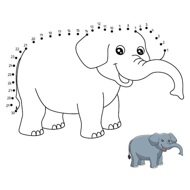Страница раскраски изолированных слонов от точки к точке