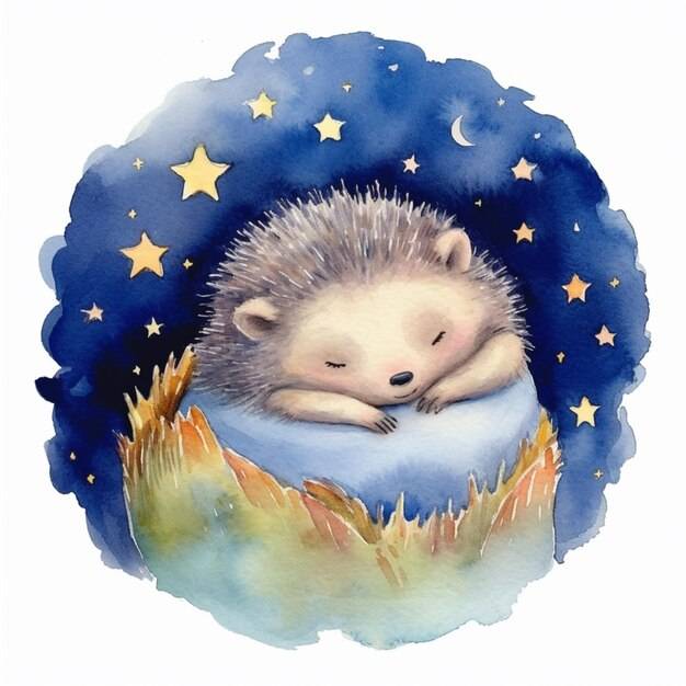 Милый ёжик спит на голубой луне
