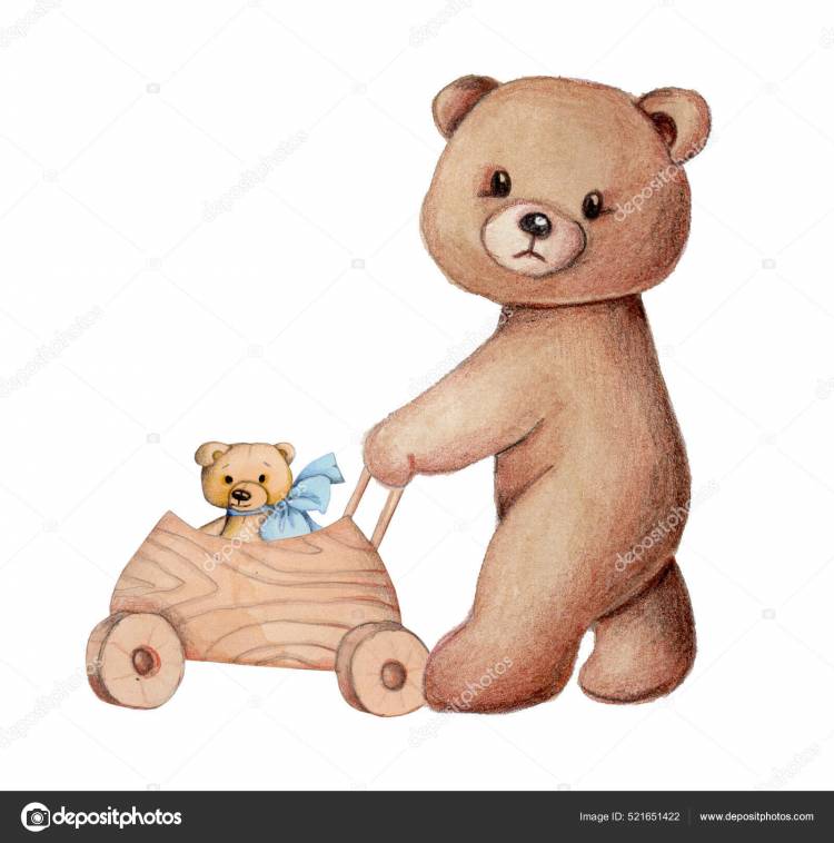 Милый Карикатурный Медвежонок Тедди Рисунок Акварелью Детей Выделенный Белом Фоне Стоковая иллюстрация ©lehaim_lena