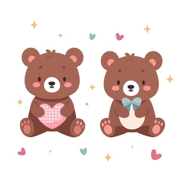 Набор из двух милых плюшевых медведей коричневый медведь клипарт для детей