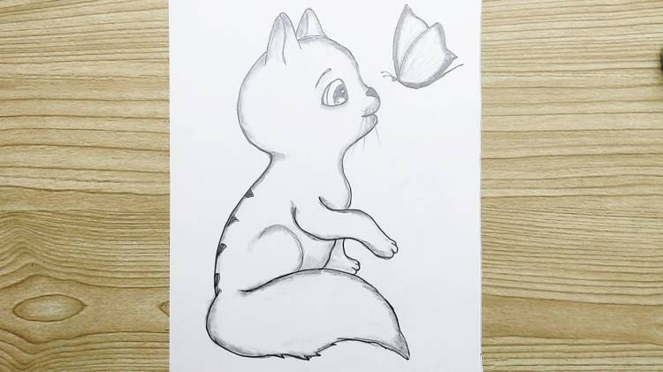Как нарисовать скетч Кота с бабочкой