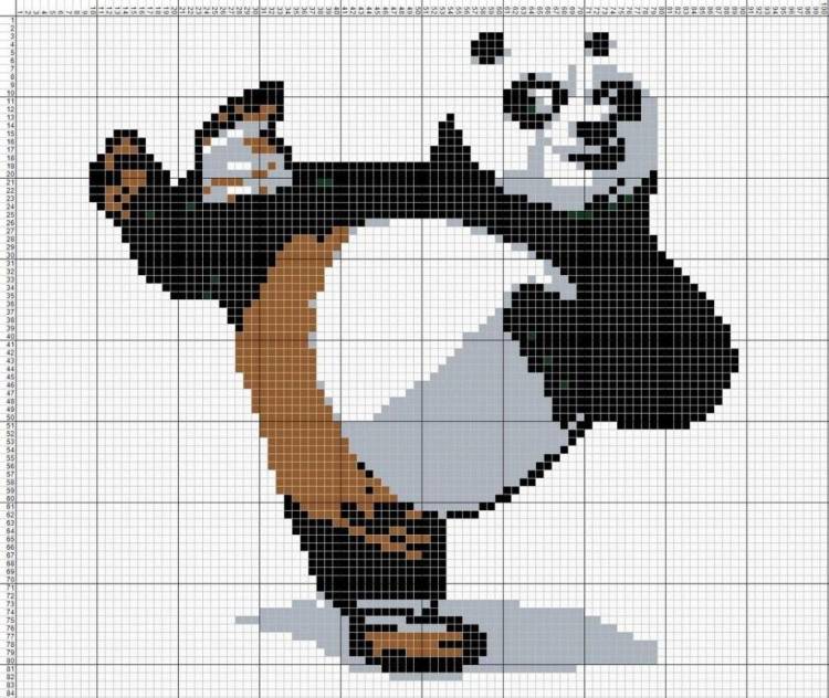 Рисунки по клеточкам панда кунфу 