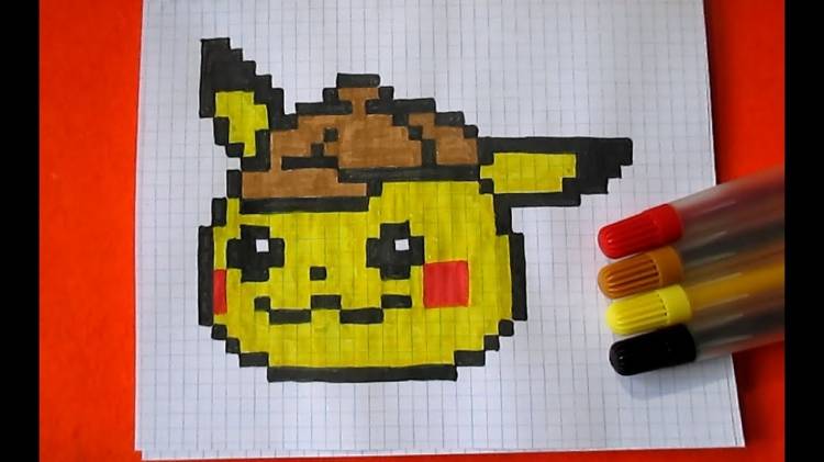 Как рисовать Детектива Пикачу по клеточкам в тетради Pixel Art Pikach How to Draw