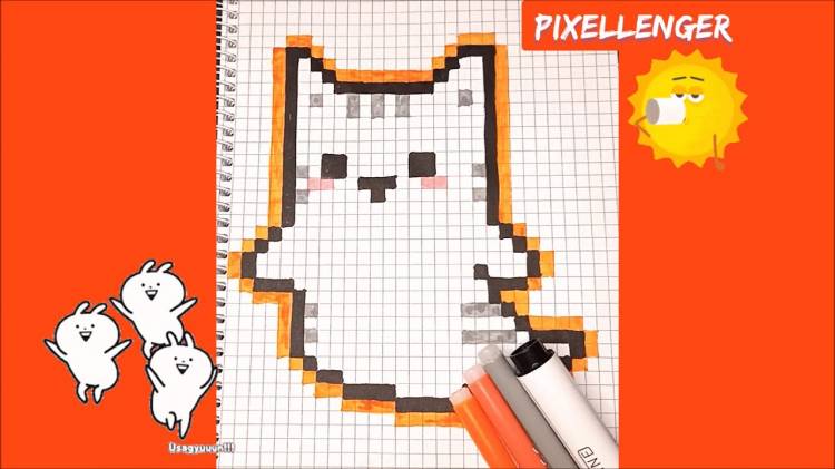 Кот Привидение Хэллоуин Как рисовать по клеточкам Просто How to Draw Pixel Art Cat Ghost Halloween
