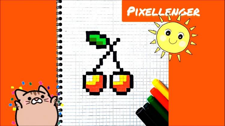 Черешня Как рисовать по клеточкам Простые Летние рисунки Пиксель Арт How to Draw Cherry Pixel Art