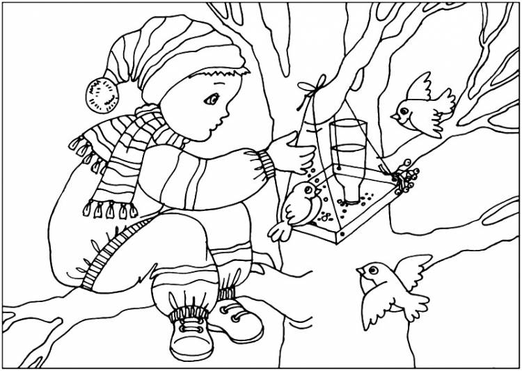 Раскраски для детей и взрослых хорошего качестваРаскраска птицы на кормушке зимой