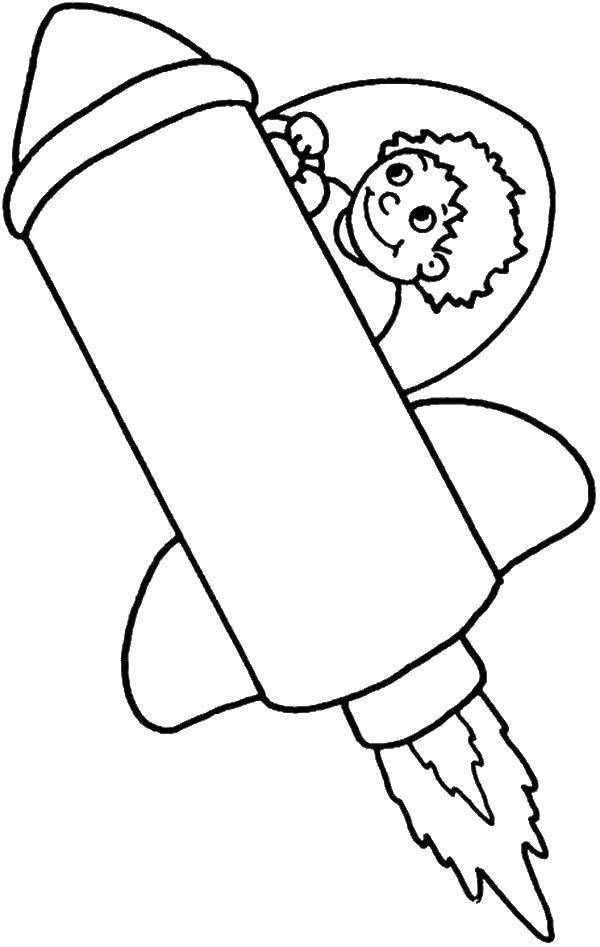 Раскраски Раскраска Мальчик в ракете космические корабли, скачать распечатать раскраски