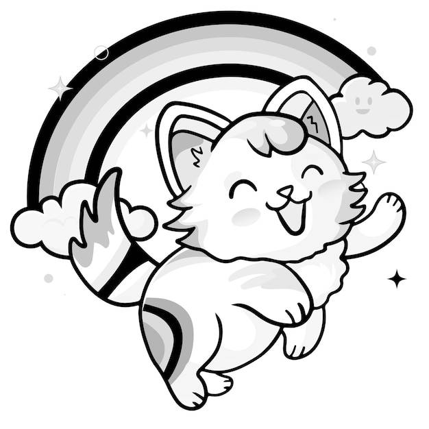 Раскраски для печати милый кот единорог или аниме кот раскраски для детей детей и взрослых