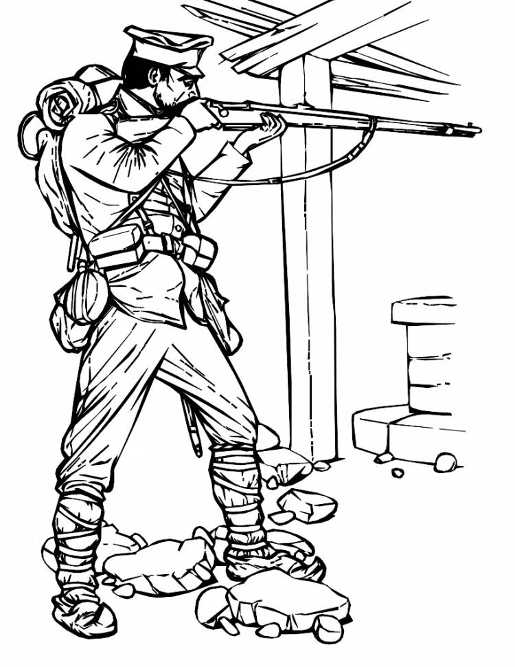 Военный с ружьем военный ружье Раскраски для детей мальчиков