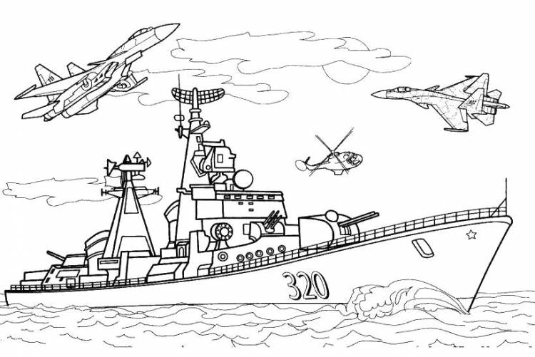 Военный корабль и самолеты корабль самолеты раскраски Раскраски для мальчиков бесплатно