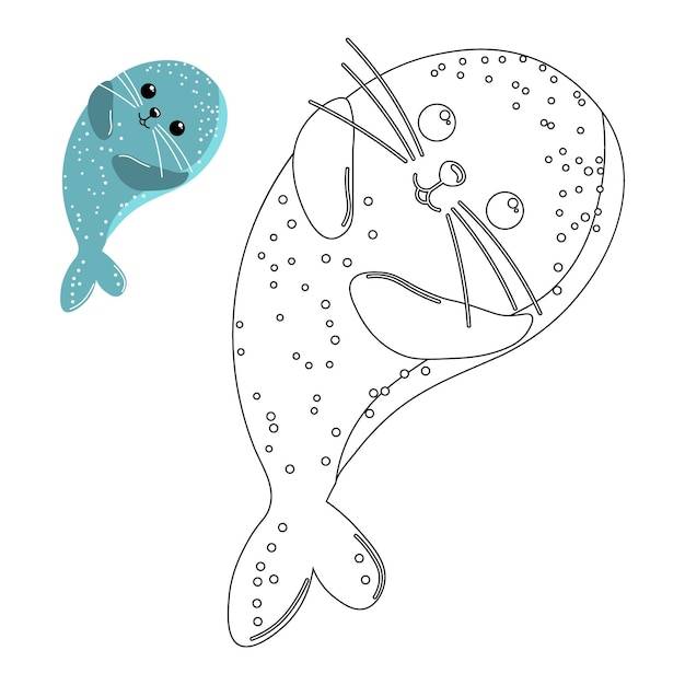 Милый кит детская раскраска страницы дизайн для раскраски книги иллюстрации вектор печати