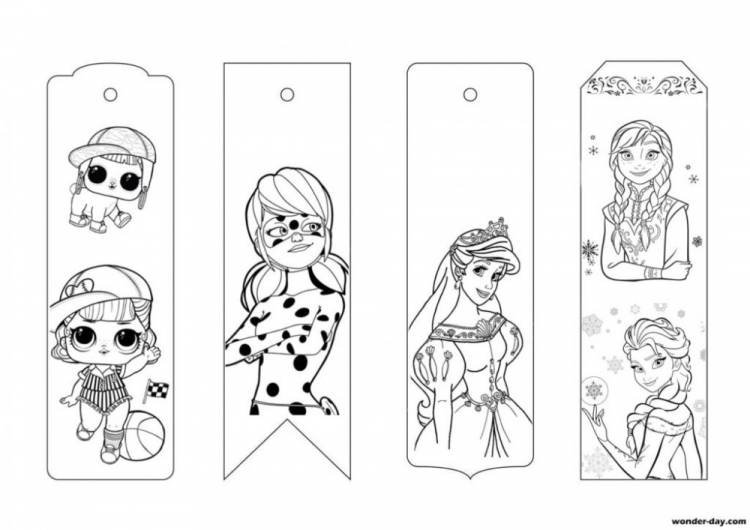Раскраска Закладки для девочек с принцессами