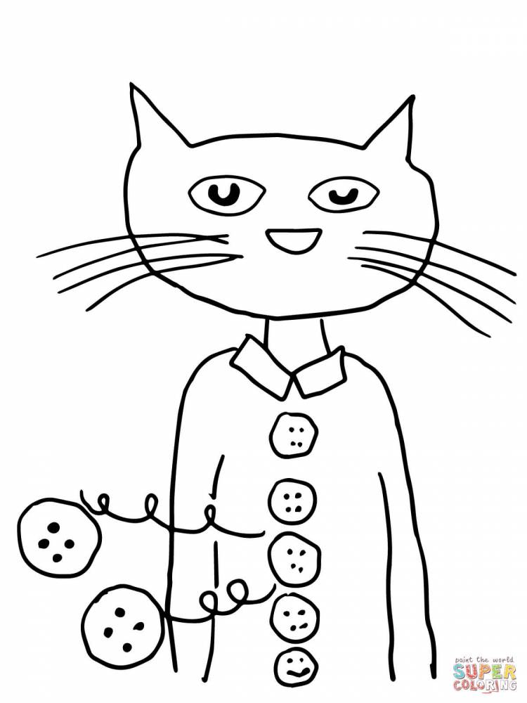 Раскраска Красивые пуговицы кота Пита