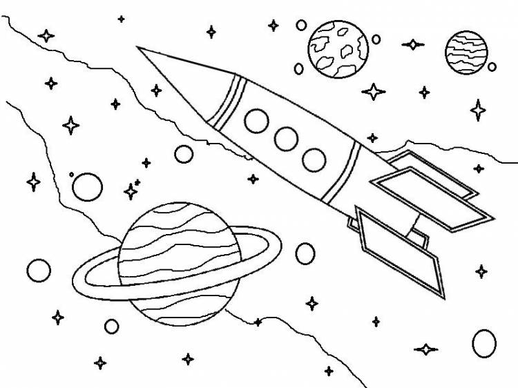 Ракета летит в космосе ракета космос планеты звезды Раскраски для детей мальчиков