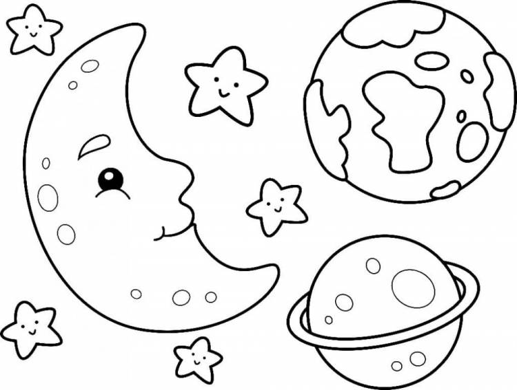 Раскраска Космос для детей с изображениями планет