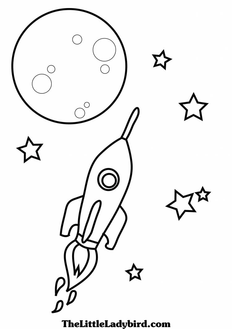 Раскраски Раскраска Ракета луна звезды космические корабли, Раскраски скачать и распечатать бесплатно