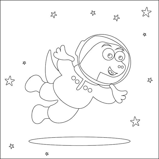Векторная иллюстрация милого мультяшного астронавта маленького тигра в космосе детский дизайн раскраски
